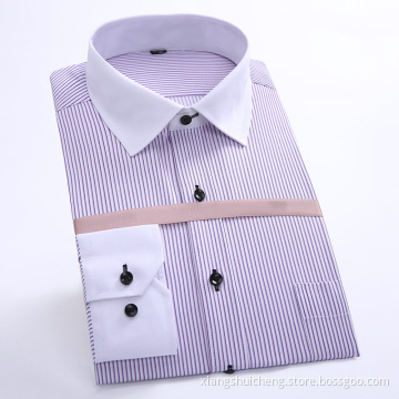 Good Price Contrast Collar Purple Stripes Men's Shirts